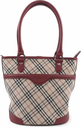 Burberry Blue Label Beige Red Color Canvas Leather Tote Bag (Pre-Owned)