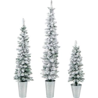 Costway Conjunto De 3 &Aacute;rboles De Navidad Artificiales, 90cm/120cm/150cm, &Aacute;rboles De Navidad Nevados Con 120/140/160 Puntas De Ramas, Barriles De Metal Relleno