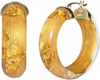 Gold & Honey Womens Mini Lucite Hoop Earrings In Golden Nugget Gold Leaf