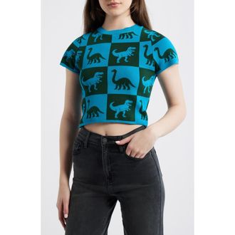 Dressed in Lala Dino Drama Sweater in Dark Green And Blue Check at Nordstrom, Size Large