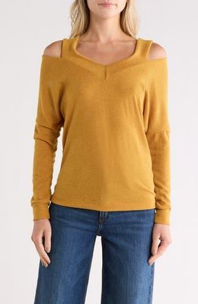 Go Couture V-Neck Cold Shoulder Sweater in Mustard at Nordstrom Rack, Size X-Large