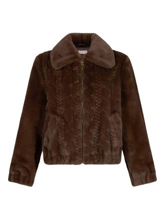 Liu Jo cable-knit teddy-texture jacket - women - Polyurethane Resin/Polyester/Polyester - 40 - Brown