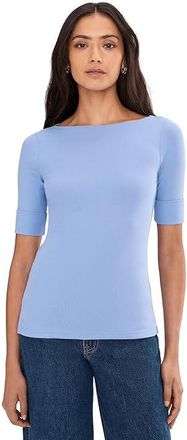 Lauren Ralph Lauren Stretch Cotton Boatneck T-Shirts Womens Clothing Banker Blue : SM, Cotton/Elastane