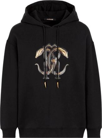 Roberto Cavalli Mirror Snake Cotton Hoodie, Brand Size 44 ( US Size 10 )