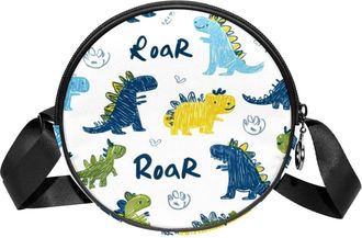 Generic Circle Crossbody Bag for Women, Dinosaur Roar Small Sling Bag Daypack with Zipper Adjustable Shoulder Straps Casual Ladies Girls Round Purse