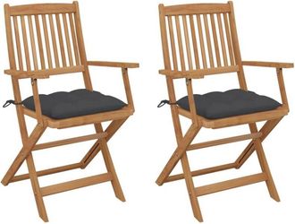 vidaXL Vidaxl - Sillas De Jard&iacute;n Plegables 2 Uds Y Cojines Madera Maciza Acacia