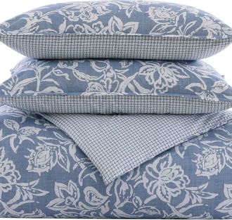 Nautica Tortola Floral Print Cotton Comforter & Sham Set in Chambray Blue at Nordstrom Rack, Size Full/queen