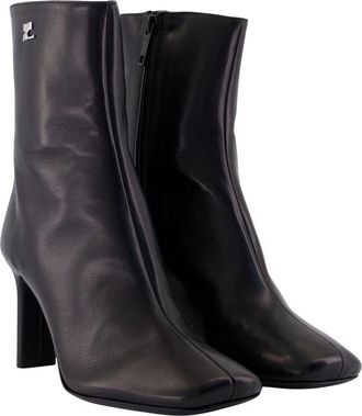 Courr&egrave;ges Womens Square Toe Leather Ankle Boot Black