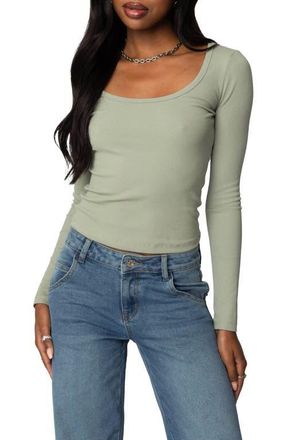 Edikted Makenna Rib Scoop Neck Top in Green at Nordstrom, Size X-Small