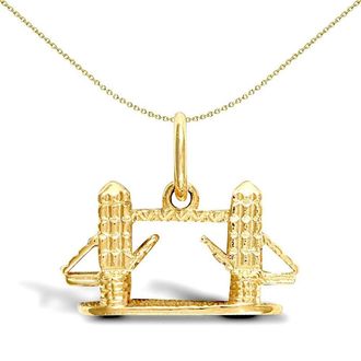 Jewelco London Solid 9ct Gold River Thames Tower Bridge Charm Pendant - JPD430