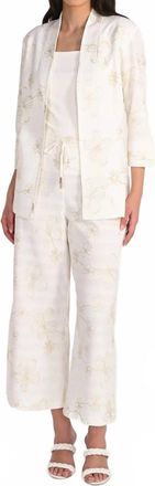 Frank Lyman Design Floral Embroidery Wide-Leg Pants In Off White/gold