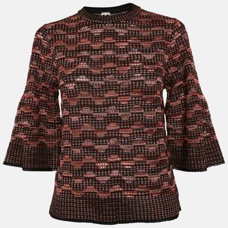 M Missoni Black/multicolor Pinhole Pattern Knit Sweater Top