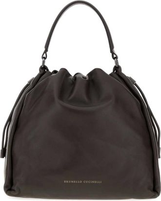 Brunello Cucinelli Bucket Mellow Leren Schoudertas - Dames - Tassen - Bruin - Maat: ONE Size Leer
