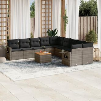 vidaXL Set De Sof&aacute;s De Jard&iacute;n 11 Pzas Y Cojines Rat&aacute;n Sint&eacute;tico Gris Vidaxl