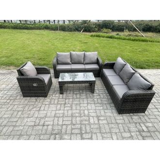 Fimous Patio Garden Furniture Sets 7 Seater Wicker Outdoor Rattan Furniture Sofa Sets with Rectangular Coffee Table Reclining Chair - Fimous