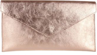 Girly HandBags Womens Genuine Leather Italian Metallic Shimmer Envelope Wrist Clutch Bag (Champagne)
