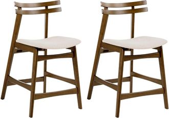 Beliani Set of 2 Bar Chairs Brown and Off-White Rubberwood Frame Fabric Seat Armless Retro Design CYNTHIANA