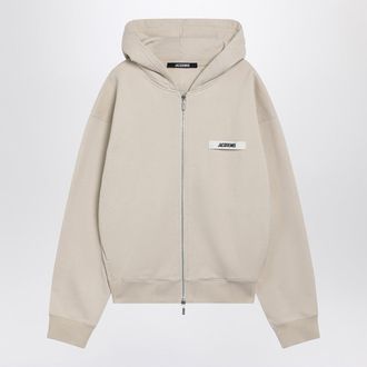 Jacquemus Beigefarbenes Jacquemus-Sweatshirt mit Rei&szlig;verschluss und Ripsband-Logo