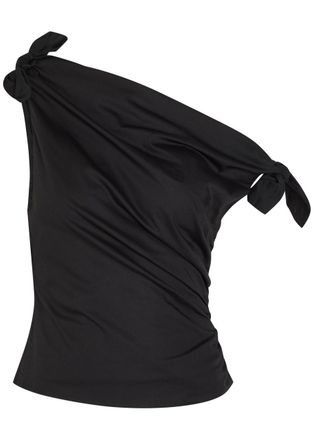 Staud Bellaria Ruched Stretch-cotton top - Black - 12 (UK16 / XL)