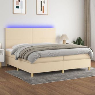 vidaXL Vidaxl - Cama Box Spring Colch&oacute;n Y Luces Led Tela Crema 200x200 Cm