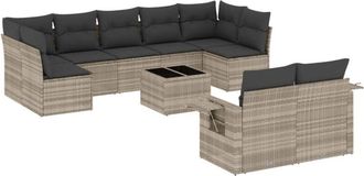 vidaXL Set Sof&aacute;s Jard&iacute;n 10 Pzas Con Cojines Rat&aacute;n Sint&eacute;tico Gris Claro Vidaxl