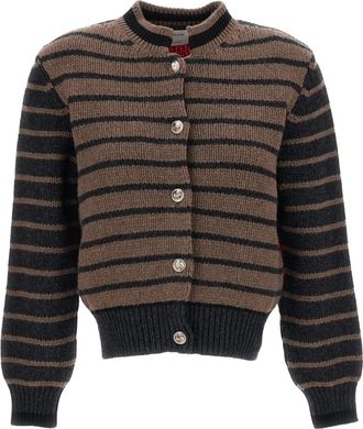 Barrie Korte gestreepte cardigan - Dames - Vesten - Veelkleurig - M - Wol - Truien & Vesten