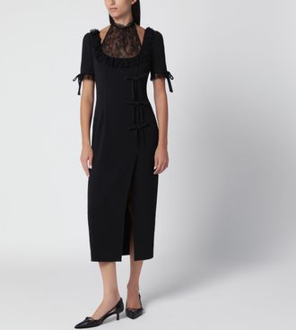 Alessandra Rich Abito midi nero con inserto in pizzo