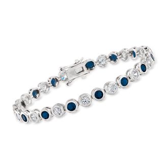 Ross-Simons CZ and Simulated Sapphire Tennis Bracelet in Sterling Silver