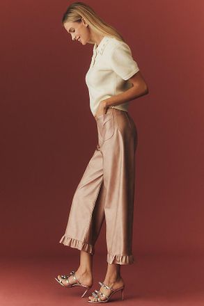 Maeve The Colette Crop Metallic Faux Leather Ruffle-Hem Pants by Maeve