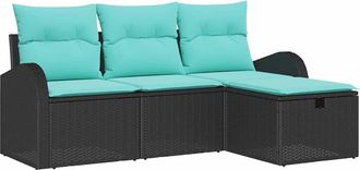 vidaXL Conjunto De Sof&aacute; De Jard&iacute;n 4 Uds. Negro Rat&aacute;n Sint&eacute;tico Vidaxl