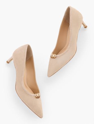 Talbots Elena Suede Pointed Toe Pumps - Rattan - 9 1/2 M Talbots