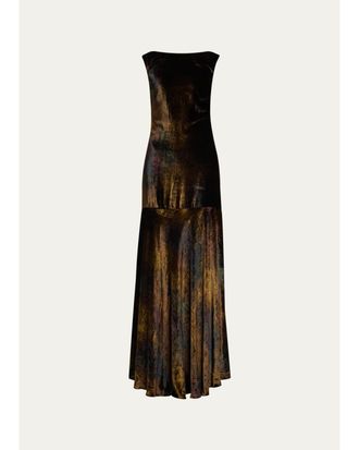 Kiton Velvet Draped Open-Back Sleeveless Gown