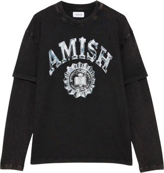 Amish Tops, Heren, Zwart, S, Katoen, Double Layer T-Shirt
