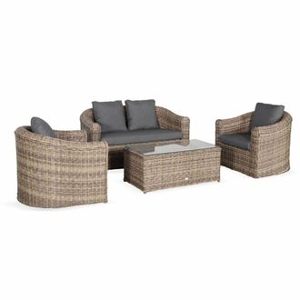 Sweeek Conjunto de muebles de jard&iacute;n de resina tejida, 4 plazas, beige