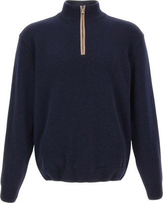 Paul & Shark Half-zip trui van wol en kasjmier - Heren - Vesten met rits - Blauw - L - Wol - Hoodies & sweatvesten