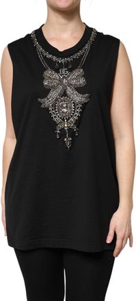 Dolce & Gabbana Womens Black Cotton Rhinestone Embellished Tank Top