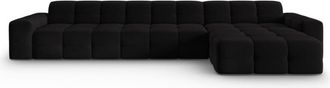 MICADONI Sofá esquinero derecho 5 plazas de terciopelo negro
