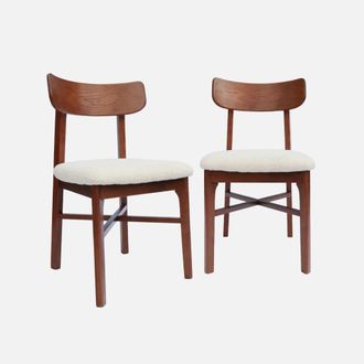 Sweeek Silla Vintage De Madera De Hevea Y Borreguito, Set De 2