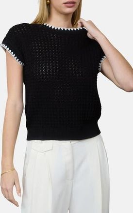 Blu Pepper Open Knit Short Sleeve Sweater in Black at Nordstrom Rack, Size Medium