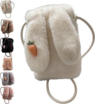 Generic Personalized Kawaii Plush Bunny Ear Backpack, Customizable Text Fuzzy Fluffy Rabbit Crossbody Bag, Adjustable Cord, Custom Name Shoulder Handbag for T