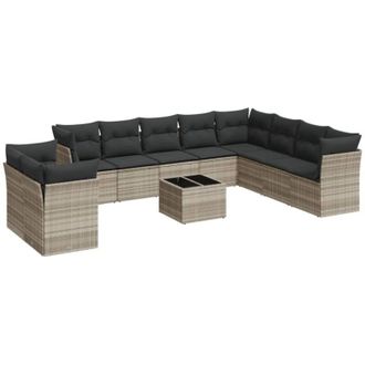 vidaXL Set De Sof&aacute;s De Jard&iacute;n 11 Pzas Y Cojines Rat&aacute;n Sint&eacute;tico Gris Vidaxl