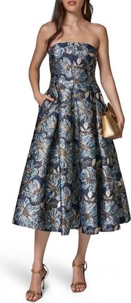 DKNY Strapless Jacquard Midi Dress in Nightfall at Nordstrom, Size 12