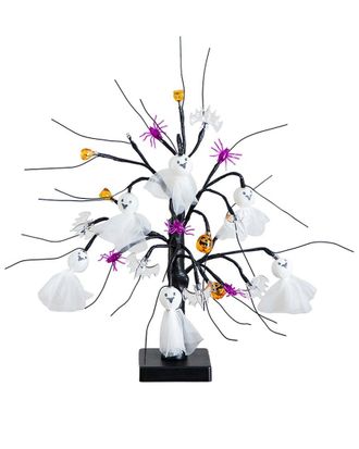 Nearly Natural 18In. Pre-Lit Artificial Halloween Ghost Dolls, Spiders, Bats & Pumpkins 24 Led Lighted Ornament Tree