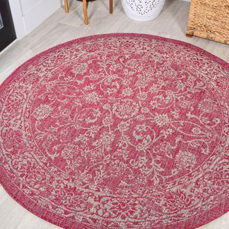 Jonathan Y Designs Tela Bohemian Textured Weave Floral Indoor/Outdoor Round Area Rug in Fuchsia/light Gray at Nordstrom, Size 5Ft 0In X 5Ft 0In