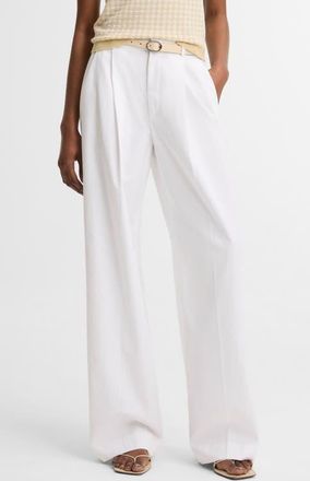 Vince Camille Belted Pleated Straight Leg Pants in Optic White at Nordstrom, Size 10