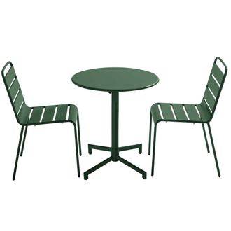 Oviala Conjunto de mesa y 2 sillas de jard&iacute;n en metal verde bosque