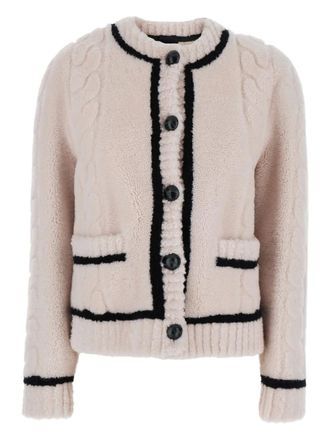 BLANCHA cable-knit crew-neck cardigan - women - Lamb Shearling - 42 - Pink