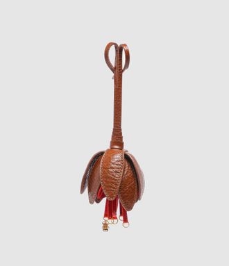 CLARIS VIROT Charm Cuir Tabac et Coquelicot