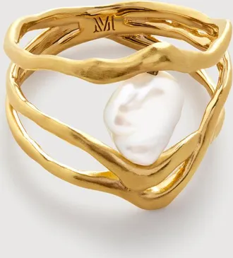 Monica Vinader Gold Amy Powney Keshi Pearl Triple Ring Pearl
