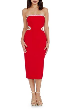 Dress The Population Ari Rhinestone Strapless Dress in Rouge-Silver at Nordstrom, Size Large